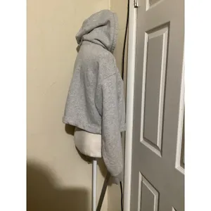 GOOD AMERICAN Grey Cropped Fleece Lined Hoodie Sweatshirt Women's Size S thumbnail 2