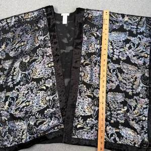 J. Jill Women's S-L Black Burnout Velvet Floral Paisley Kimono Wrap Cardigan thumbnail 6