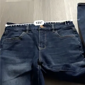 American Eagle Dark Wash Mid Rise Curvy Jegging Distressed Jeans Size‎ 4 Short thumbnail 11