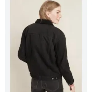 Old Navy Black Chore Jacket Oversized Boyfriend Sherpa Lined Ladies Sz Large Denim Barn thumbnail 2
