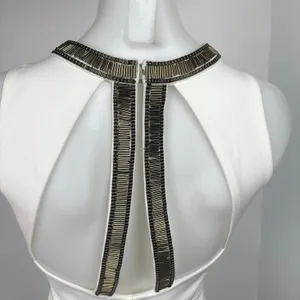 H&M White Gold Beaded Neck Formal Cocktail Bodycon Sheath Mini Dress Size S thumbnail 6