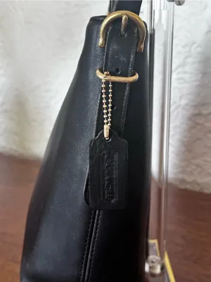 Vintage Coach Equestrian Slim 9306 Black Glove Tan Leather Shoulder Bag USA 1997 thumbnail 3
