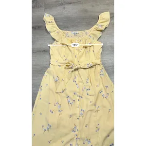 IRIS Yellow Floral Ruffle Maxi Dress Cottagecore Boho Button Front Tie Waist L thumbnail 7
