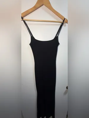 NWT Few Moda Black Ribbed Maxi Dress Adjustable Straps Size Medium thumbnail 3