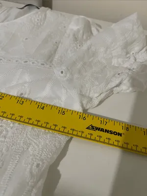 Classic White Eyelet Midi Dress with Puff Sleeves thumbnail 5
