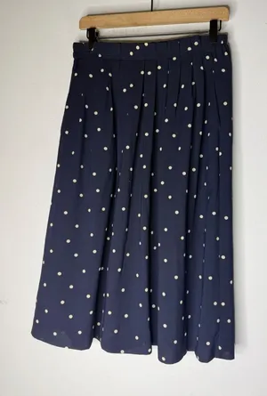 J.Crew Navy Blue Polka Dot Pleated Midi Skirt With Pockets Womens Size 6 thumbnail 1