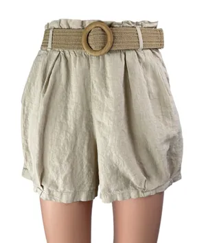 Zara Women's Beige High Waisted Belted Wide Leg Paper bag Mini Shorts Size XS thumbnail 1