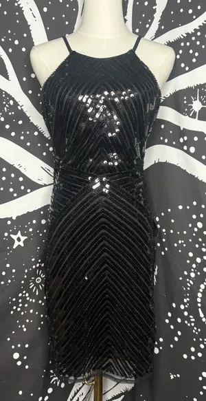 Lulu’s Ace of Spades Black Sequin Bodycon Dress S Polyester Stretchy Lulus thumbnail 1