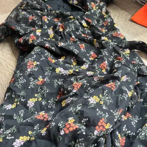 Abercrombie & Fitch black midi wrap dress floral orange and yellow floral size M thumbnail 7