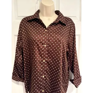 Lauren Ralph Lauren Brown Polka Dot Button Down Shirt 3/4 Sleeve Top thumbnail 2
