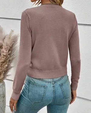 Lilac V-Neck Cropped Knit Cardigan thumbnail 2