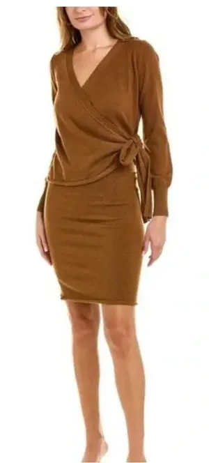 Avantlook Womens Lantern Sleeve‎ Sweaterdress, Brown thumbnail 1