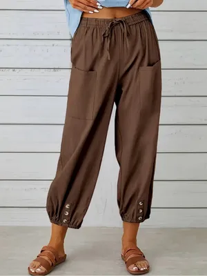 Brown Relaxed Pocket Cropped Pants Size Large thumbnail 3
