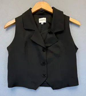 SNDYS Womens Black Cropped Button Up‎ Vest Notched Lapel Size S Small thumbnail 1