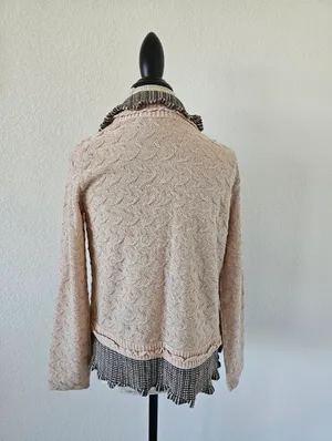Chico's Metallic Cable Knit Ruffle Cardigan​ Size 1 thumbnail 3
