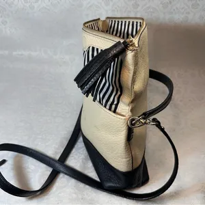 Kate Spade Southport Avenue Maria Ivory Black Leather Satchel Crossbody Bag thumbnail 5