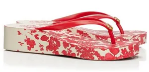 TORY BURCH Thandie Wedge Flip Flops Red Pepper / Issey Fade Floral Sandals 10 thumbnail 1