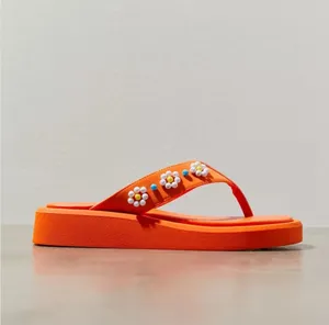 Urban Outfitters Orange UO Embellished Thong Sandal Slides Shoes Summer Pool thumbnail 5