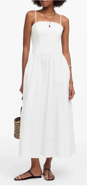 Madewell White Seamed Poplin Midi Sundress Size 6 Drop Waist Chic Quiet Luxury thumbnail 1