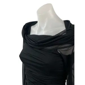 Abercrombie & Fitch Black Cowl Neck Mesh Long Sleeve Blouse Bodysuit Top Size S thumbnail 2