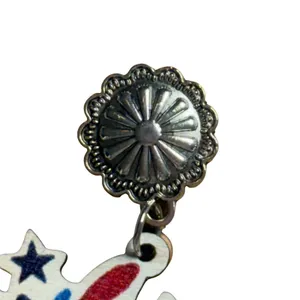 Fireworks Drop Earrings Womens OS Red‎ White Blue Patriotic Concho Wood 4th July thumbnail 4