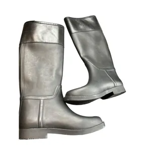 Tory Burch Women's Tall Black Rubber Leather Riding Boots Size 7M *note flaw thumbnail 2