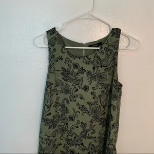 Forever 21 Womens Size XS Sleeveless Swing Dress Green Black Paisley Exposed Zip thumbnail 3