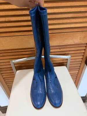 RARE Unbranded Blue Perforated Leather Summer Boots Boho Laser Cut Size 39 thumbnail 10