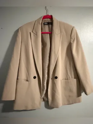ZARA Taupe Double-Breasted Blazer thumbnail 4