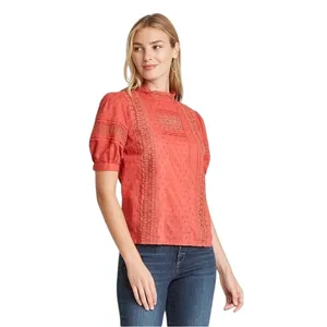 Universal Thread Womens XL Pink Eyelet‎ Lace Trim Puff Short Sleeve Top Blouse thumbnail 9