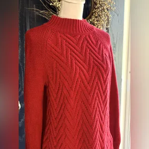 Chaps Red Cowl Neck Cable Knit Sweater Size M thumbnail 2