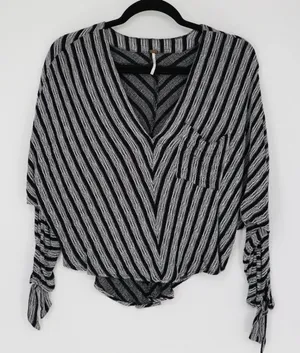 Free People‎ Morning Black White Stripe Small V Neck Dolman Tie Sleeve Top Boho thumbnail 1