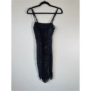 Beulah Black Faux Leather Fringe Mini Dress Womens S Whimsigoth Goth Grunge thumbnail 14