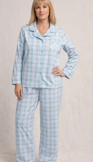 Kim Rogers Blue Plaid Two-Piece Flannel Pajama Set thumbnail 1