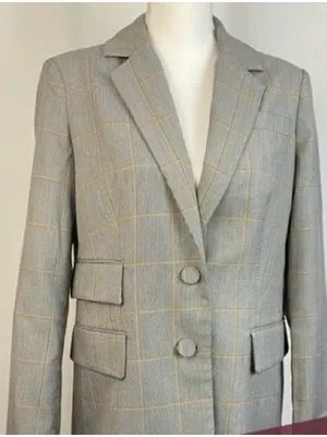 Walter Baker Windowpane Single-Breasted Blazer - Gray with Tan Check thumbnail 2