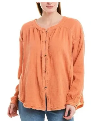 NWT Free People We The Free Button-Front Gauze Shirt/Jacket in Rust Bohemian thumbnail 1