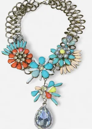 Vintage multicolor crystal cluster statement necklace White thumbnail 1