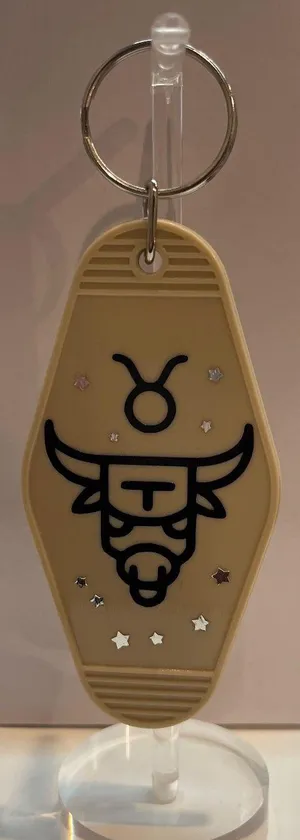 Handmade Taurus Zodiac Stars Retro Motel Tan Black Keychain thumbnail 1