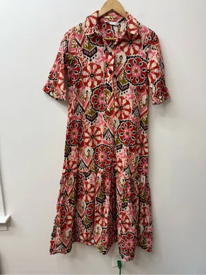 Zara Red and Pink Printed Midi Shirt Dress size S thumbnail 4