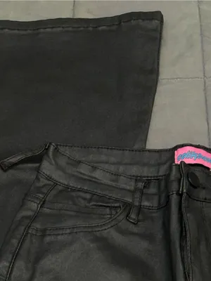 Edikted black leather pants with adjustable waist #leather #biker belt loops torn thumbnail 3