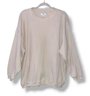 Aerie light beige oversized drop shoulder waffle knit top thumbnail 1