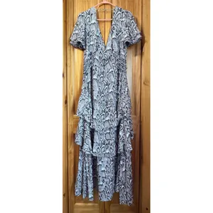 AFRM Micah Corset Tiered Maxi Dress Snakeskin Print XL Tiered Ruffle V-Neck thumbnail 5