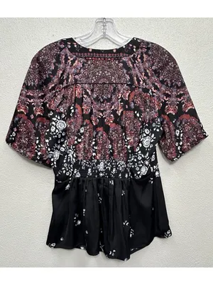Free People Run Free Blouse Top Size Medium Tie Front Floral Button Front READ thumbnail 3