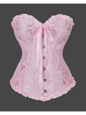 Lady Jacquard Floral Bustier Overbust Corset Top Lace Up Ruffle Steampunk Gothic thumbnail 1