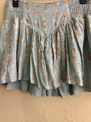 Urban Outfitters Light Blue Mini Skort with Orange Floral Print thumbnail 3