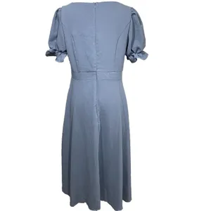 Dazy Midi Dress Womens Large Blue Sweetheart Puff Sleeve Ruffle‎ A-Line thumbnail 4