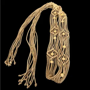 Bohemian Macrame Braided Weave Belt Tassels Beaded OS thumbnail 3