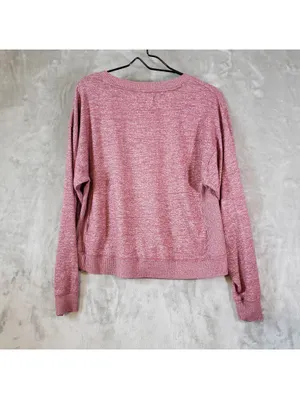 Lucky Brand Women's Knit Pullover Sweater Pink Heathered V-Neck Long Sleeve M thumbnail 2