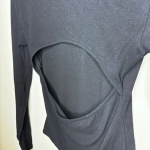Bohme Noelle Ribbed Open Back Black Bodysuit Medium Long Sleeve‎ Chic Classic thumbnail 5