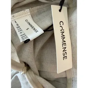 Commense NWT Herringbone Wide Leg Pants Women Small Beige Linen Blend Pleated S thumbnail 7